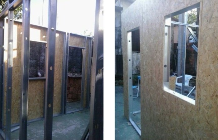 Instalação de porcelanato, construção a seco em LSF e grama esmeralda